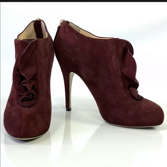 Valentino Burgundy Suede High Heel Ankle Booties - Picture 11 of 14